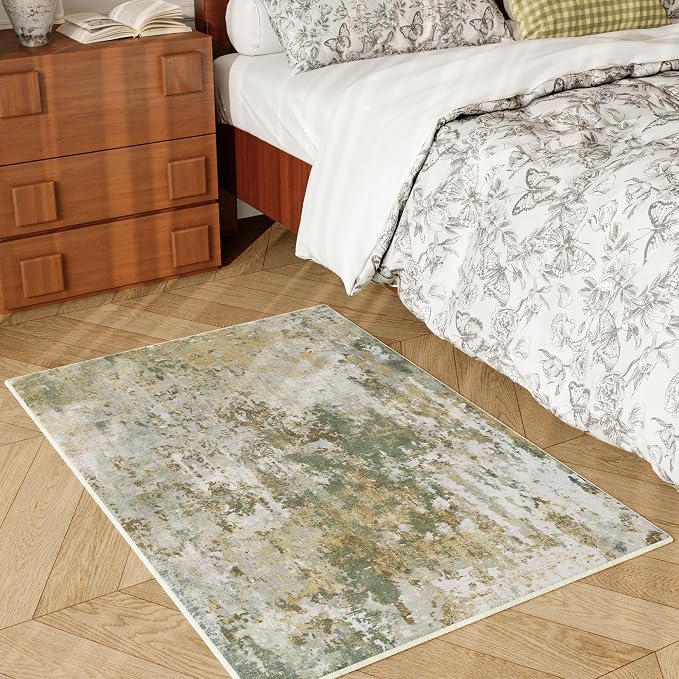 Entryway Rug 2x3 Green Door Mat Indoor Entrance 24x36, Washable Small Throw Rugs