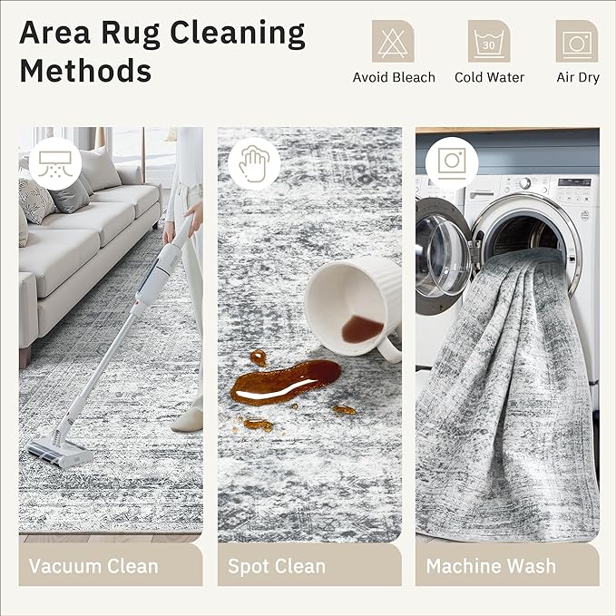 Soalmost 5x7 Area Rugs Gray Low Pile Indoor Washable Trendy Faded Style Rugs