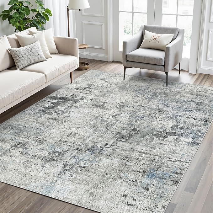 Soalmost Abstract Rug 5x7 Machine Washable Area Indoor Grey Low Pile Non-Slip