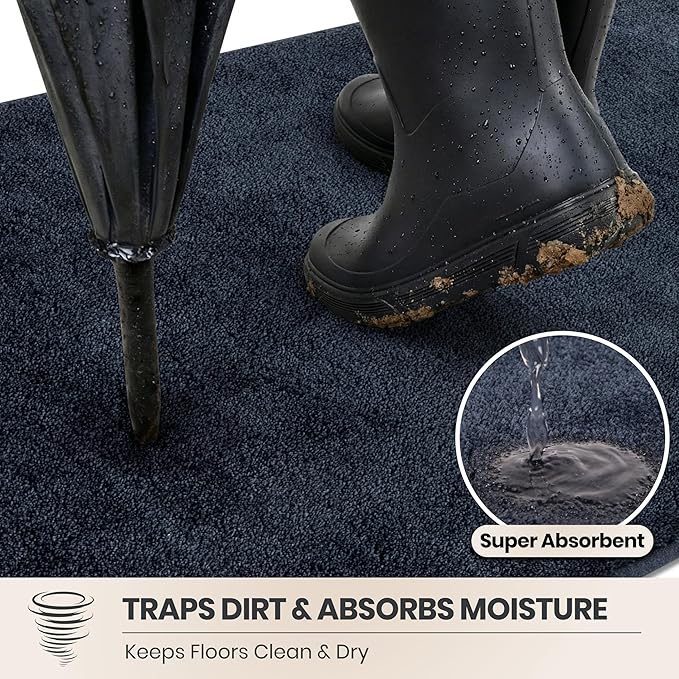 PURRUGS Dirt Trapping Door Mat 24" x 35.5", Non-Slip Machine Washable Entryway