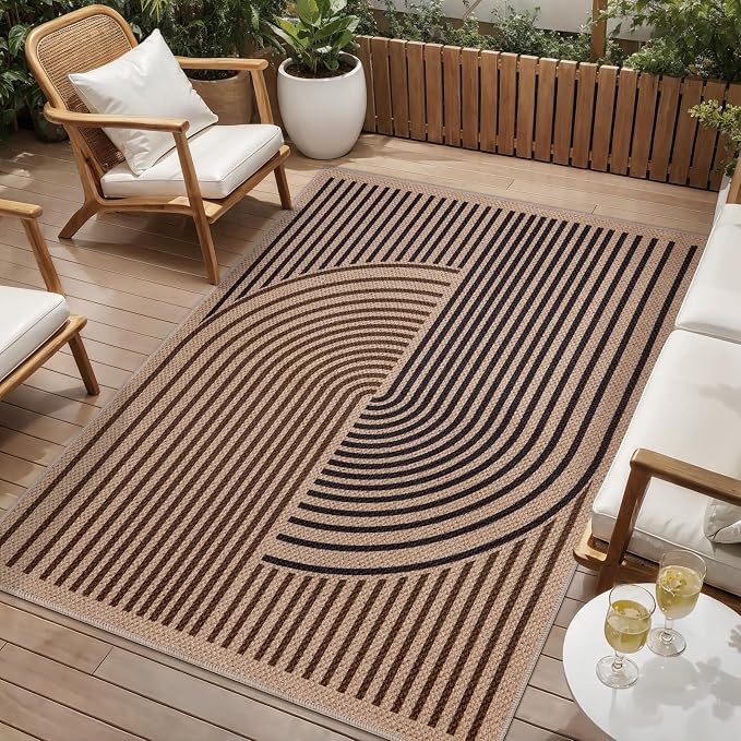 Tangsoo Easy Jute 4x6 Rug for Patio, Non-Slip Dark Brown Indoor Outdoor Carpet