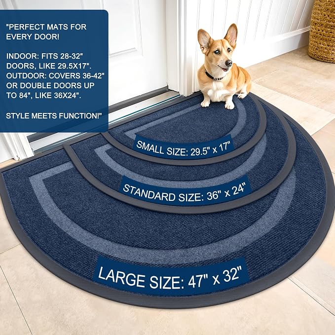 OLANLY Half Circle Door Mat Indoor Outdoor Entrance Welcome, Waterproof