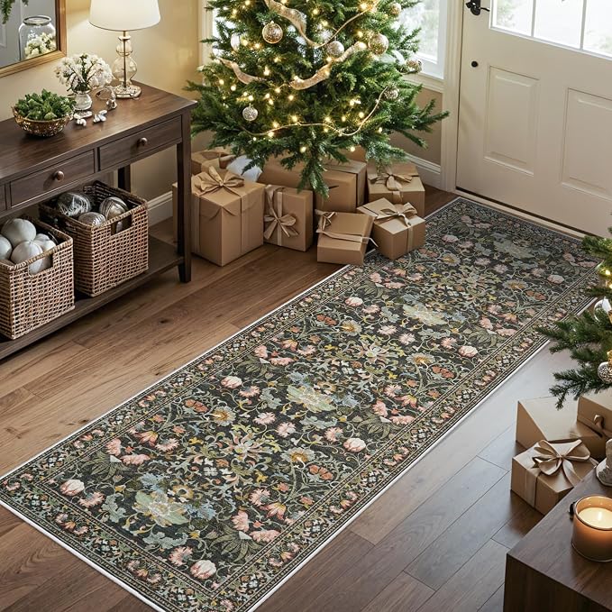 2x6 Washable Hallway Runner Rug: Vintage Floral Kitchen Rugs