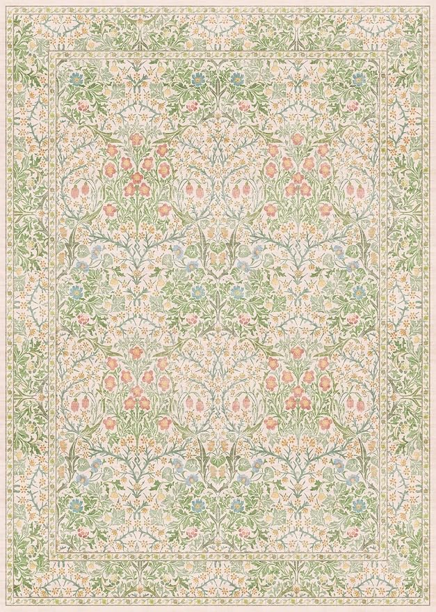Hazo Haus Beige Green Bedroom Rug 5x7 Area Rug