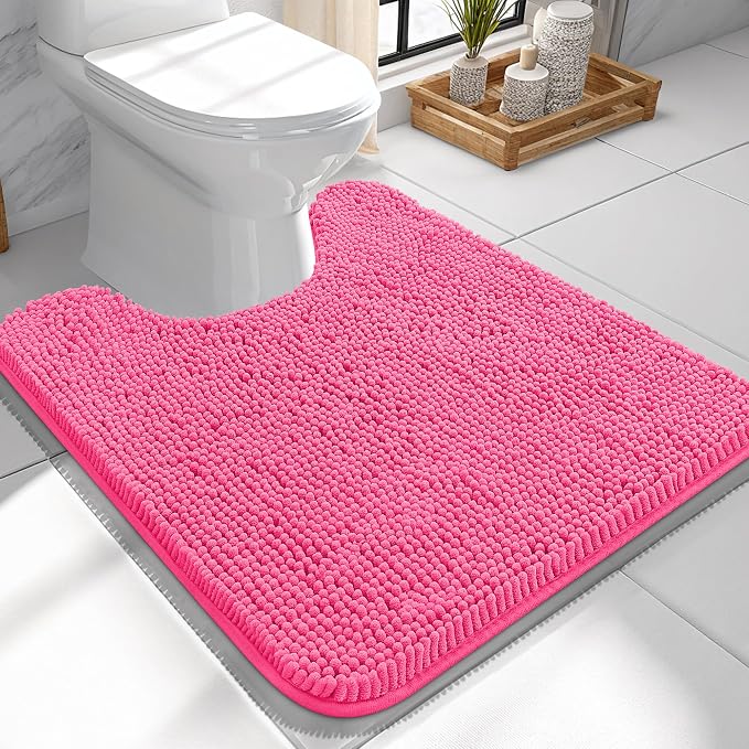 OLANLY Toilet Rugs U-Shaped 24x24, Extra Soft Absorbent Chenille Contour