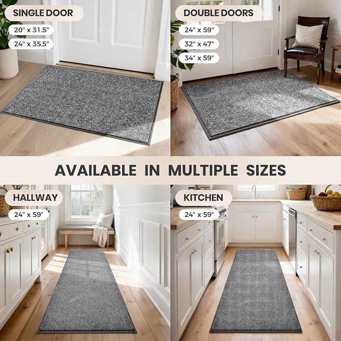 PURRUGS Dirt Trapping Door Mat 24" x 59", Non-Slip Machine Washable Entry Rug