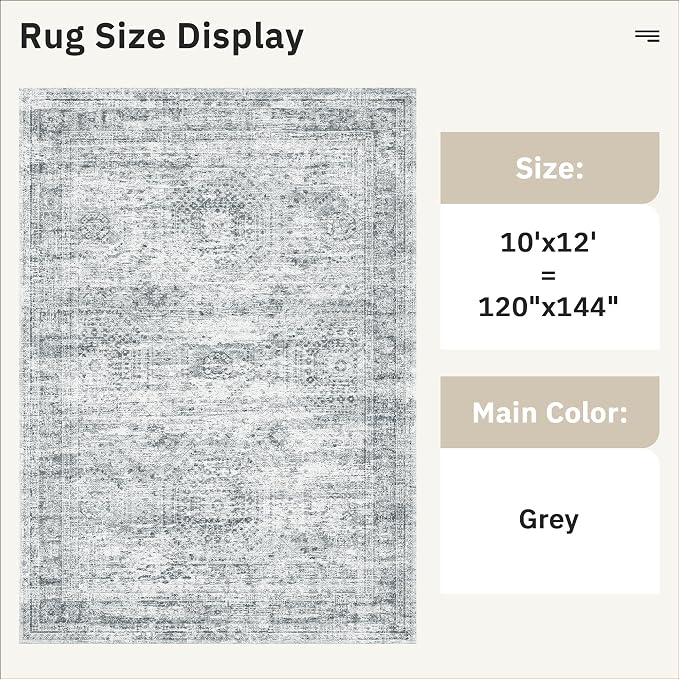 Soalmost Area Rug 10x12 Vintage Washable Living Room Large Gray Carpet Non Slip
