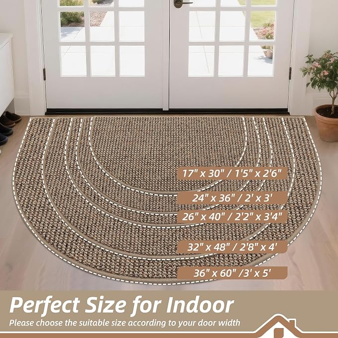 BEQHAUSE Dirt Trapper Door Mat 36" x 60" Half Circle Non Slip Washable Doormats