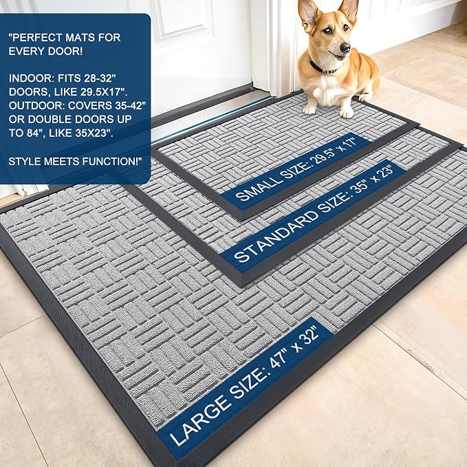OLANLY Front Door Mat Outside Entrance 47x17, Heavy Duty Sturdy Natural Rubber