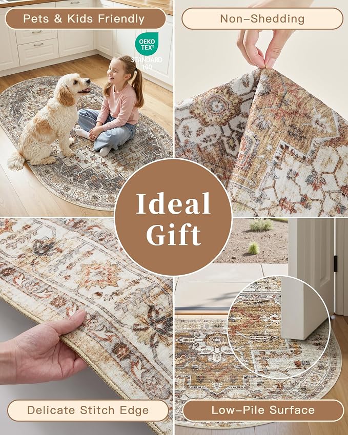 Madane Washable Oval Rug 3x5 for Entryway, Small Oval Area Rugs for Kitchen