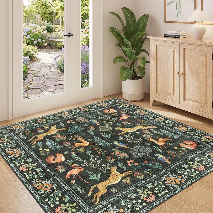 DUKINO 4x4 Square Area Rug for Entryway, Lightweight Animal Print Washable Rug