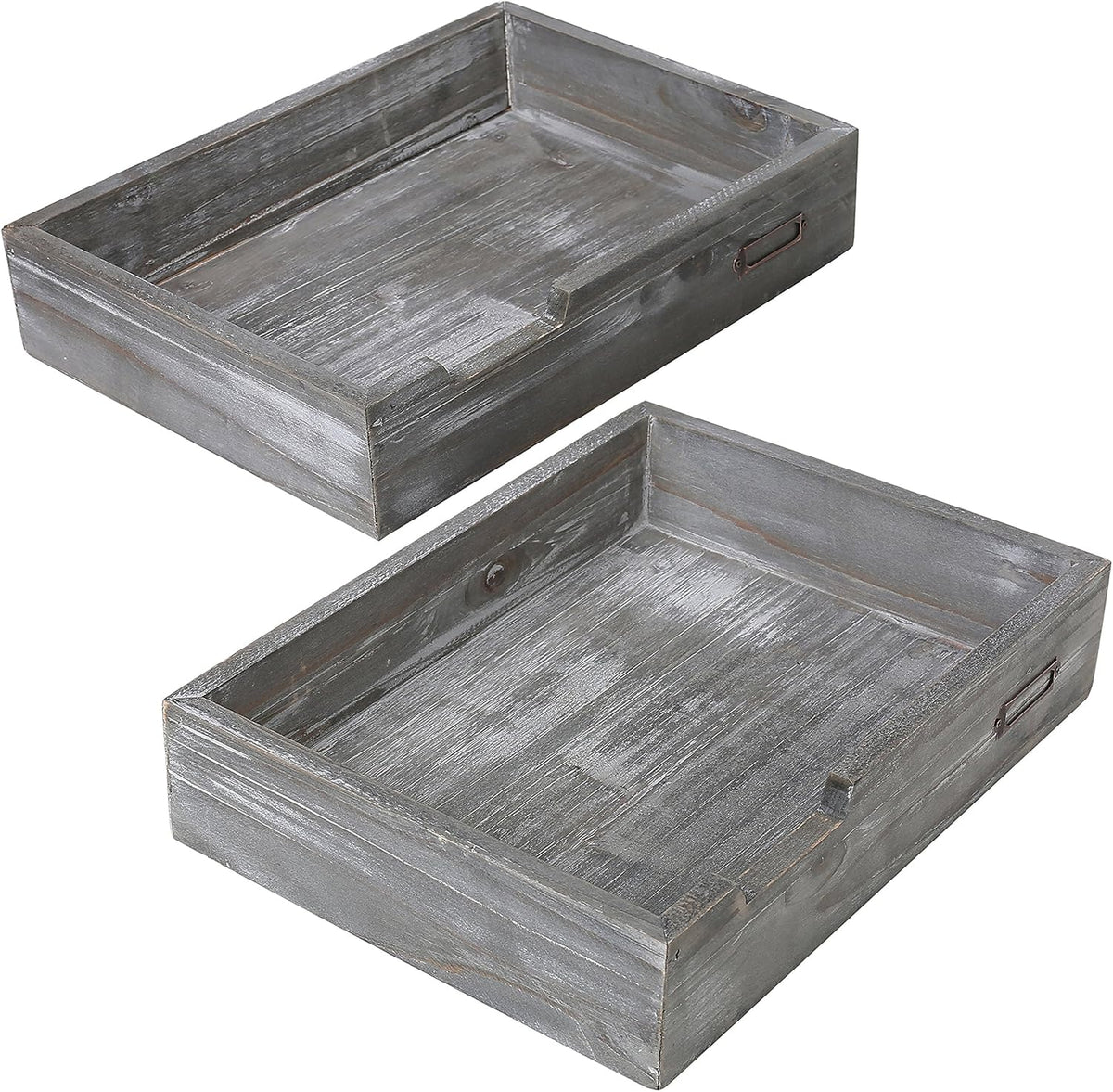 MyGift Ash Gray Wood Paper Tray Organizer, Stackable File Trays Set of 2