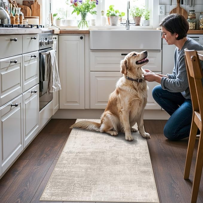 Washable 2x4 Entryway Area Rugs: Abstract Water Resistant Kitchen Sink Rug
