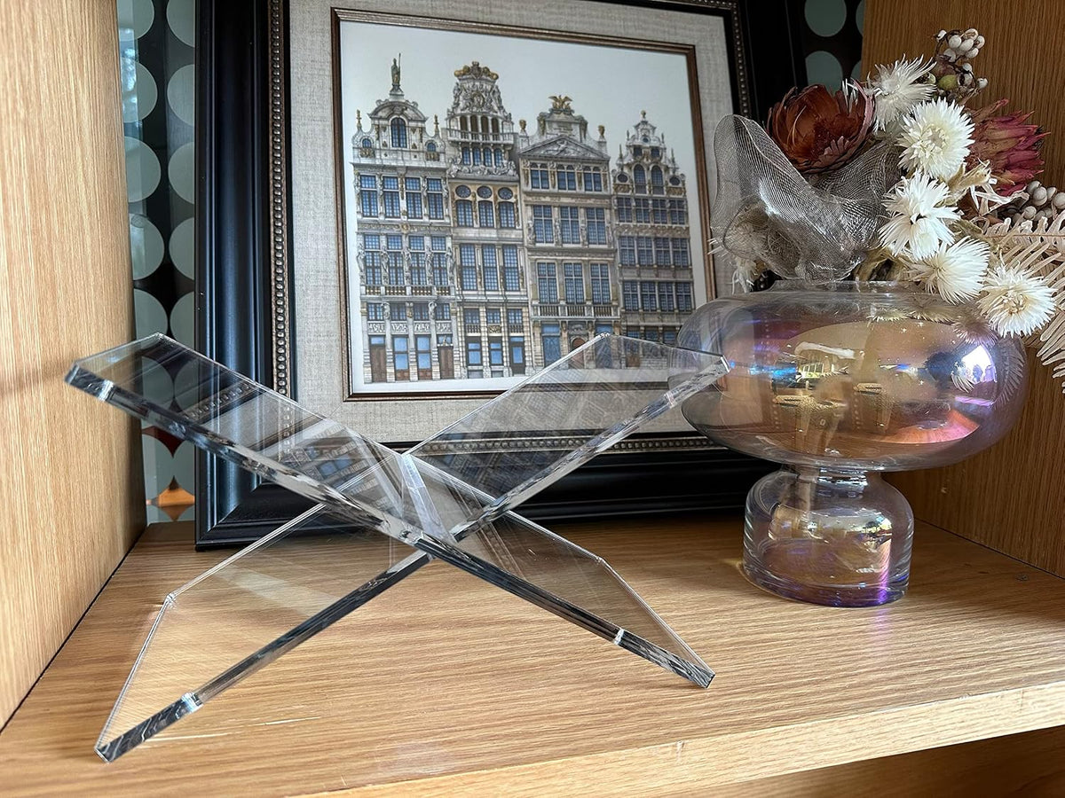 Clear Acrylic Book Stand for Display and Reading, Modern Open Book Holder for Cookbooks, Coffee Table Books, Bibles, Magazines and Art Books