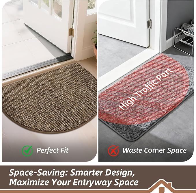 BEQHAUSE Dirt Trapper Door Mat 26" x 40" Half Circle Non-Slip Washable Doormats