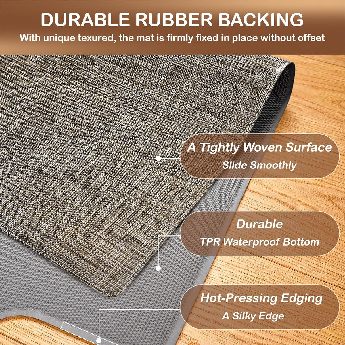 Office Chair Mat for Hardwood Floor, 36" x 48" Non-Slip Office Chair Mat for Rolling Chair, Heavy Duty Textilene Floor Protector for Hardwood Tile, Desk Computer Chair Mat for Home Office,Brown