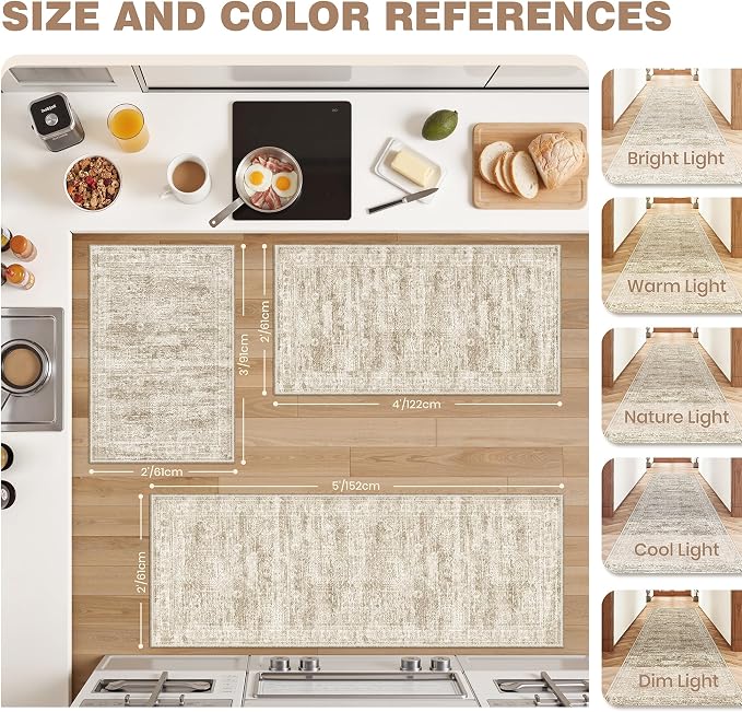 Washable Kitchen Rugs Sets of 2 Piece, Hallway Runner Rug Non-Slip