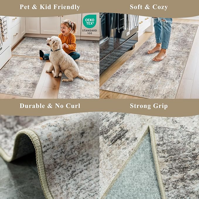 Kitchen Mats for Floor 3 Piece Set, Non-Slip Washable Kitchen Mats for Hardwood