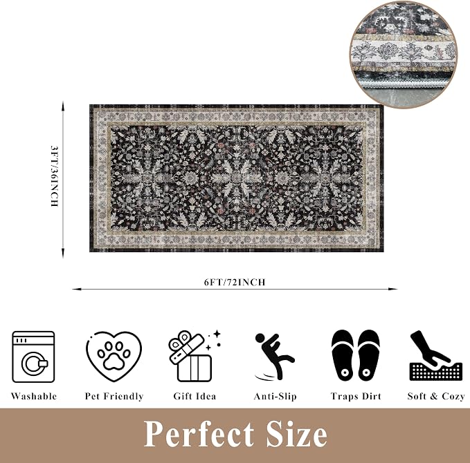 3x6 Kitchen Runner Rug Non Slip Washable