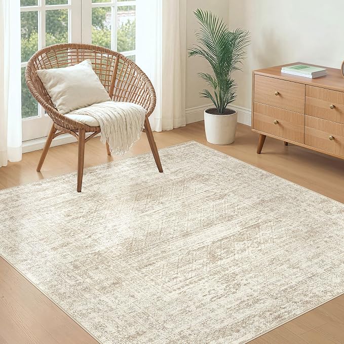 UERMEI Square Area Rugs : Washable 5x5 Neutral Modern Abstract Carpet