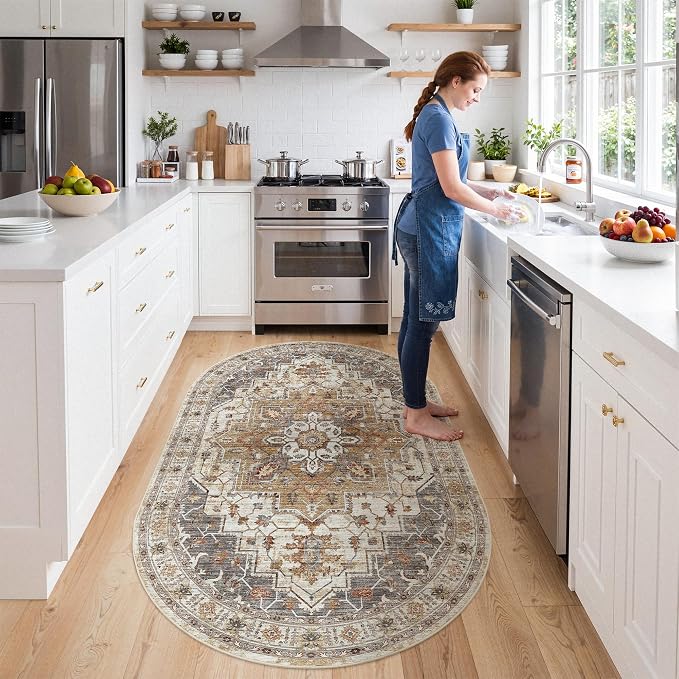 Madane Washable Oval Rug 3x5 for Entryway, Small Oval Area Rugs for Kitchen