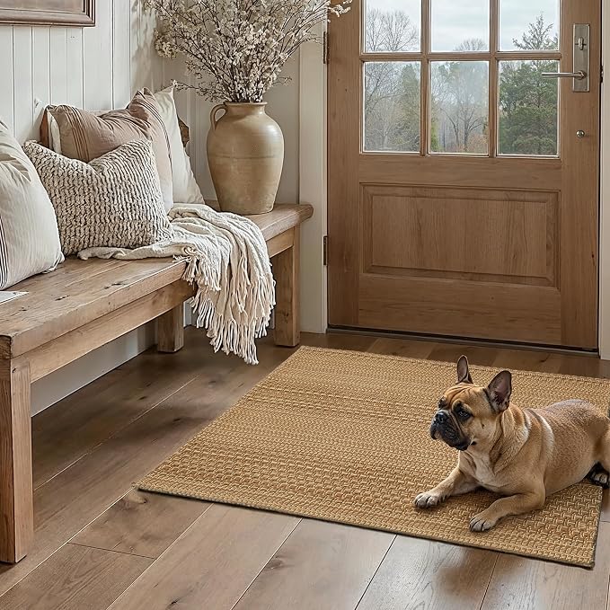 MatEssenz 2x3 Textured Washable Entry Rug, Natural Woven Low-Profile Door Mat