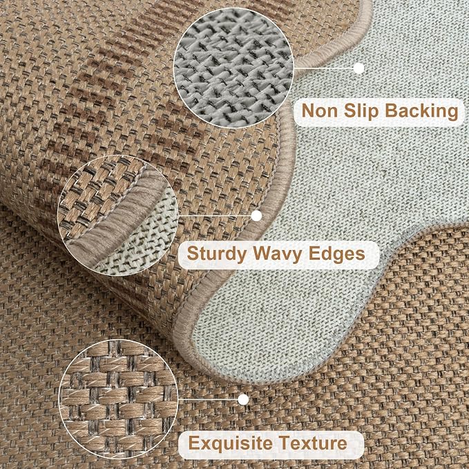 Scalloped 5x7 Rug for Living Room, Easy Jute Washable Outdoor Patio Carpet