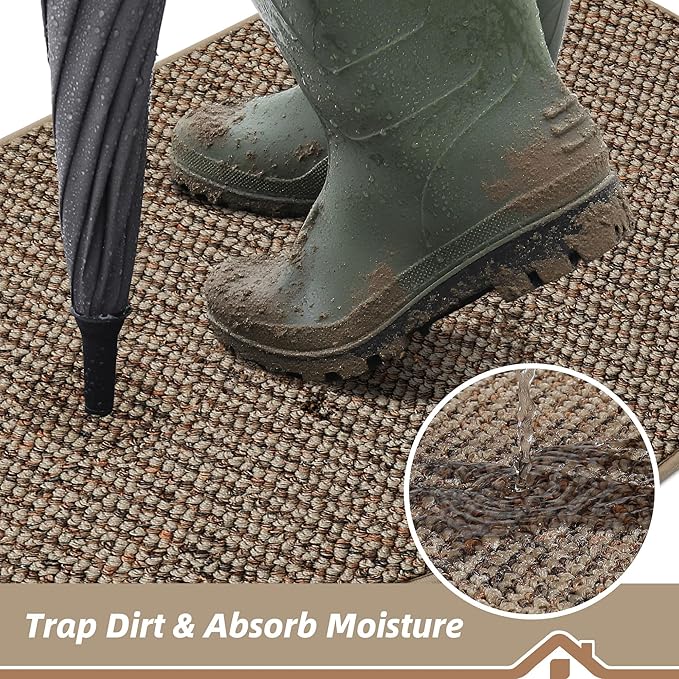 BEQHAUSE Dirt Trapper Door Mat 36" x 60" Half Circle Non Slip Washable Doormats