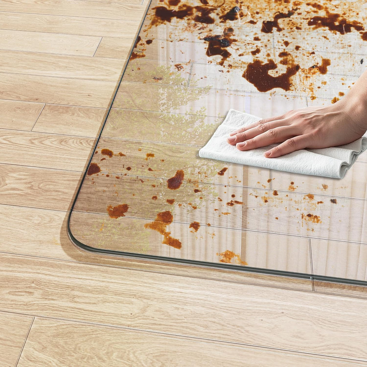 Tempered Glass Office Chair Mat, 50" x 44" Transparent Chair Mat, Heavy Duty 1,000lb, Round Corner Polished Edge, Glides Smoothly, Easy Clean, Protector Mats for Home Hardwood Floors Carpet