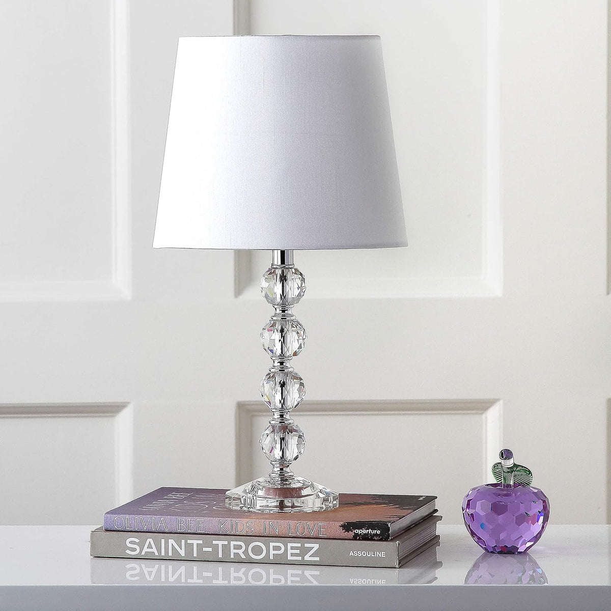 SAFAVIEH Lighting - Nola 16-Inch Crystal Ball Table Lamp Set of 2 - White Fabric Shade - Stacked Body Design - Ideal for Living Room, Bedroom, Entryway, Office - LED Bulbs Included (LIT4123C-SET2)