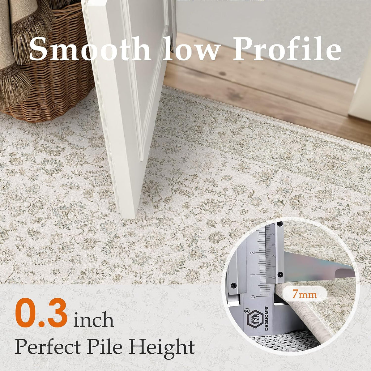 PureCozy 3x5 Beige White Area Rug Washable Non Slip Carpet Living Room