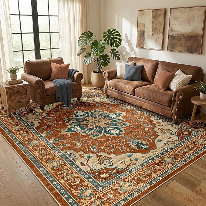 RELEANY Area Rugs 5'x7' Washable Non-Slip, Floral Vintage Distress Medallion