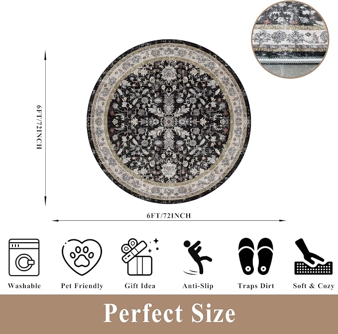 6ft Round Kitchen Rug Washable