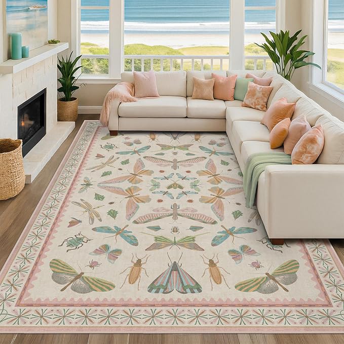 Hazo Haus 7x9 Cute Insect Rugs for Girls Bedroom