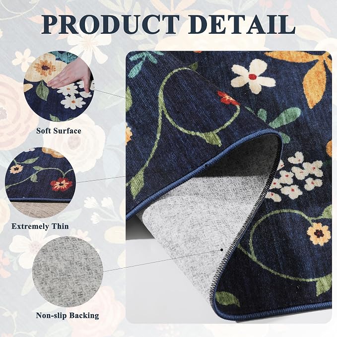 DUKINO 3x5 Area Rug, Floral Rugs