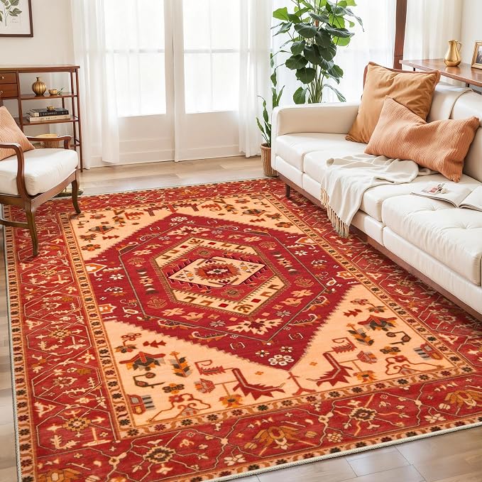 SERISSA 5x7 Boho Area Rug, Washable Non-Slip Rugs