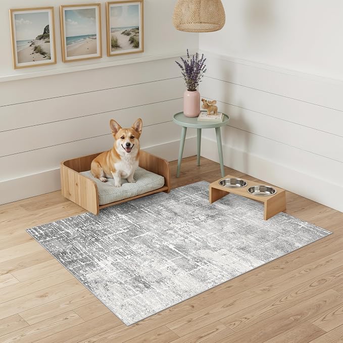 Abstract 2x3 Entryway Area Rugs: Washable Water Resistant Kitchen Rug Non-Slip