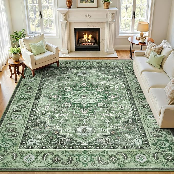 Lofus 8x10 Washable Rugs Non-Slip, Vintage Floral Area Rug