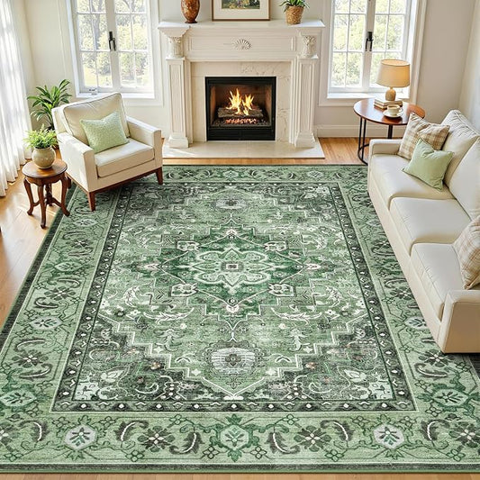 Lofus 8x10 Washable Rugs Non-Slip, Vintage Floral Area Rug