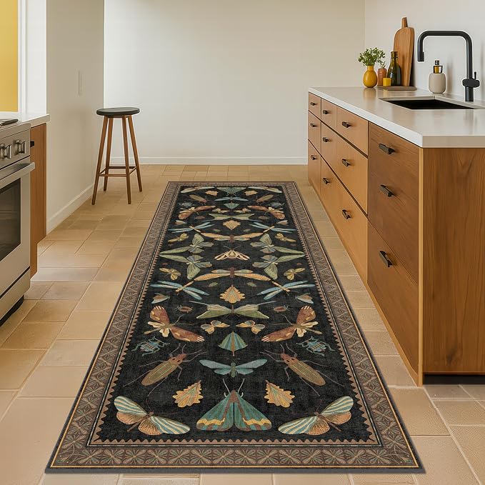Black Insect 2'6"x10' Washable Extra Long Runner Rugs