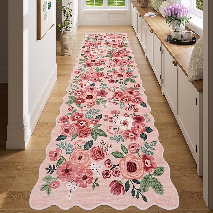 DUKINO 2x8 Washable Runner Rug, Lightweight Soft Floral Hallway Rug Runner