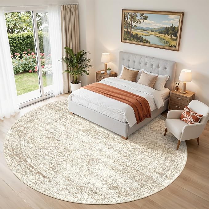 Round Rug 9ft, Washable Circle Rug