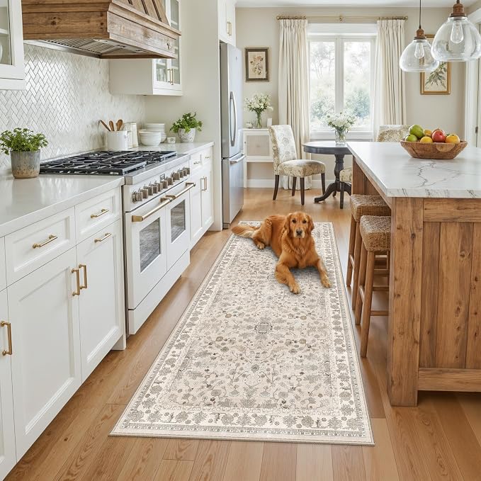 3x7 Washable Non-Slip Kitchen Runner Rug – Soft Low-Pile Stain-Resistant Carpet