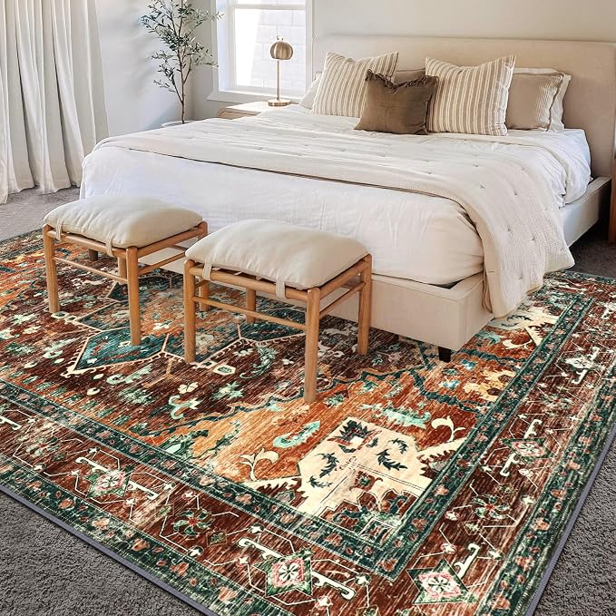 Yamaziot 6x9 Large Area Rug, Non-Slip Washable Boho Vintage Living Room Rug