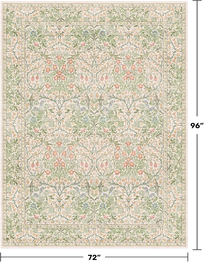 Hazo Haus Light Beige Green Living Room Rug, 6x8 Washable Area Rug