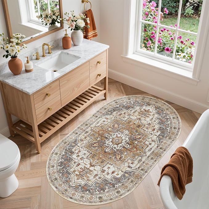 Madane Washable Oval Rug 3x5 for Entryway, Small Oval Area Rugs for Kitchen