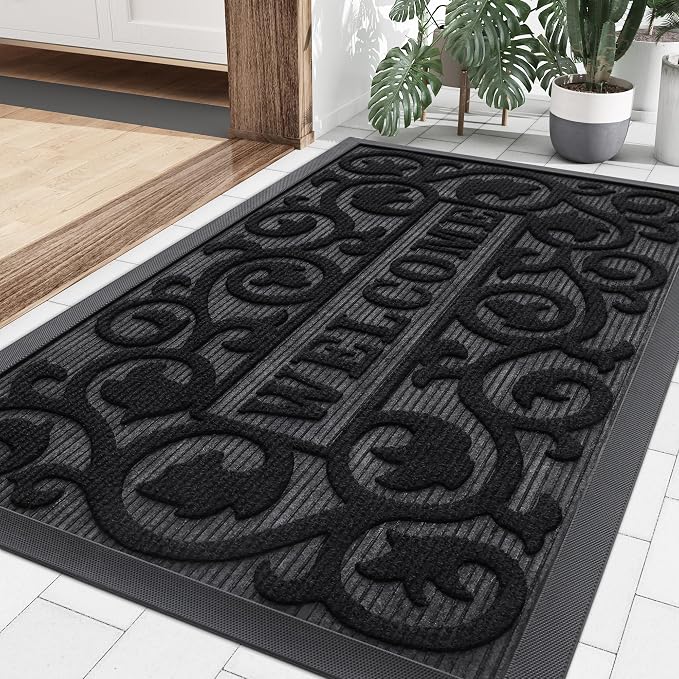 Smiry Welcome Door Mat Outside Entrance, Heavy Duty Trap Dirt and Moisture Easy