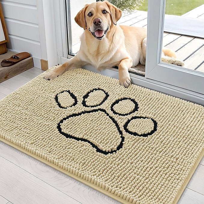 OLANLY Dog Door Mat for Muddy Paws 36x24, Paw Print Design, Absorbs Moisture
