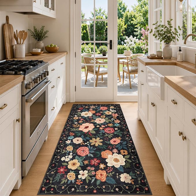 DUKINO 3x6 Runner Rug, Washable Soft Floral Hallway Runner Rug