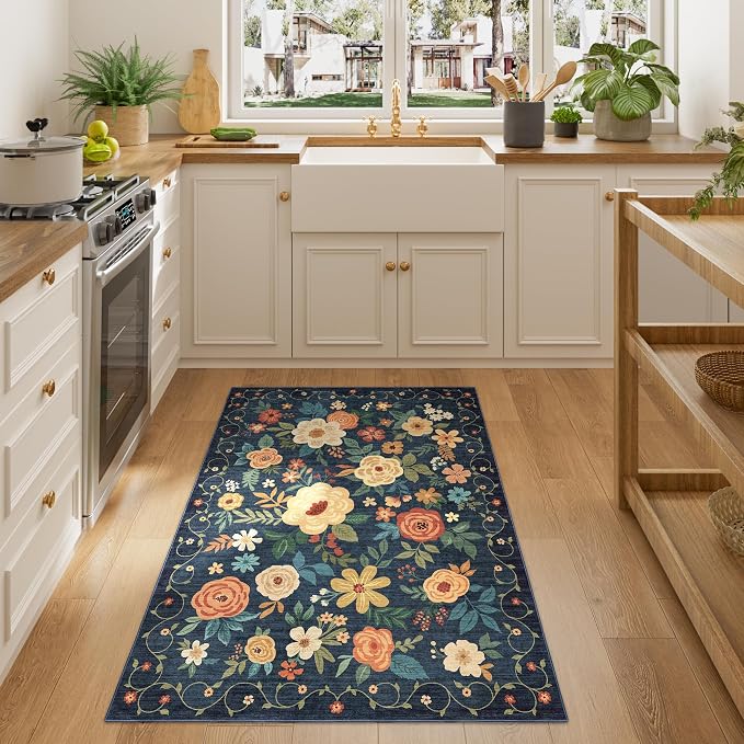DUKINO 3x4 Area Rug, Lightweight Non Slip Washable Floral Rug, Indoor Low Pile